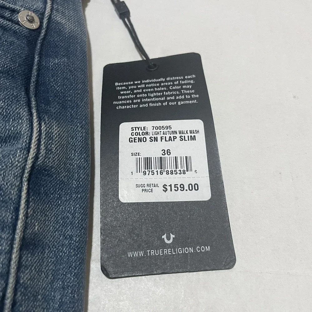 TRUE RELIGION GENO RELAXED SLIM SN FLAP 700595 JEANS MENS SIZE 36 x 32 $159 NWT‎